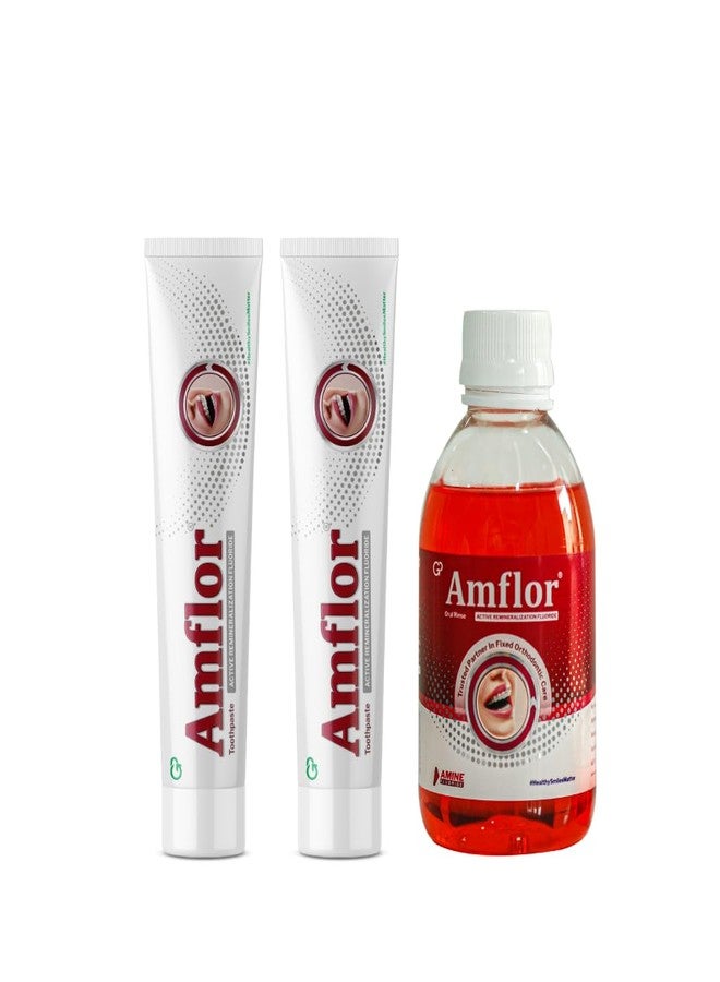 Amflor Orthodontic Toothpaste for Braces (70g x 2) and Amflor Mouthwash (250ml x 1) prevent cavities & White Spot Lesions with Organic Amine Fluoride for Enamel Remineralization Oral Care (combo pack) - Image 2